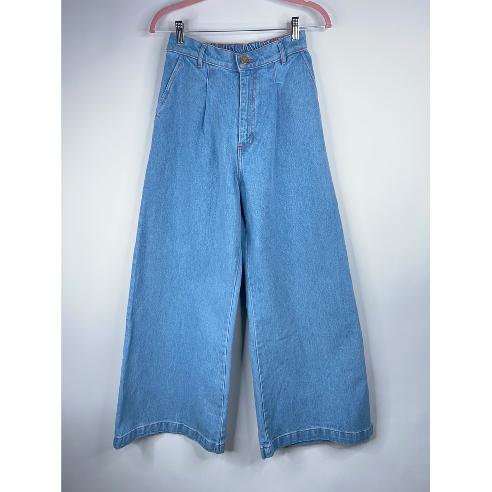Big Bud Press Wide Leg Denim Trousers Light Wash High Rise Pleated Size XS